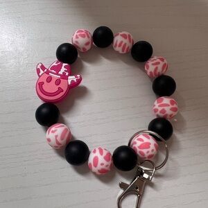Smiley Face Keychain Bracelet - Pink and Black